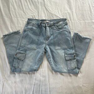 KanCan Light Wash High Waist Straight Leg Cotton Blend Cargo Jeans | Size 9